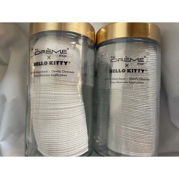 Creme Shop X Hello Kitty Cotton Swabs & Pads Reusable Glass Jars Gold Lids New - Picture 2 of 3